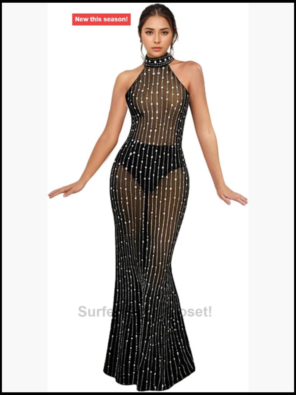 Rhinestone Halter Mermaid Evening Dress Sleeveless Party Clubwear
